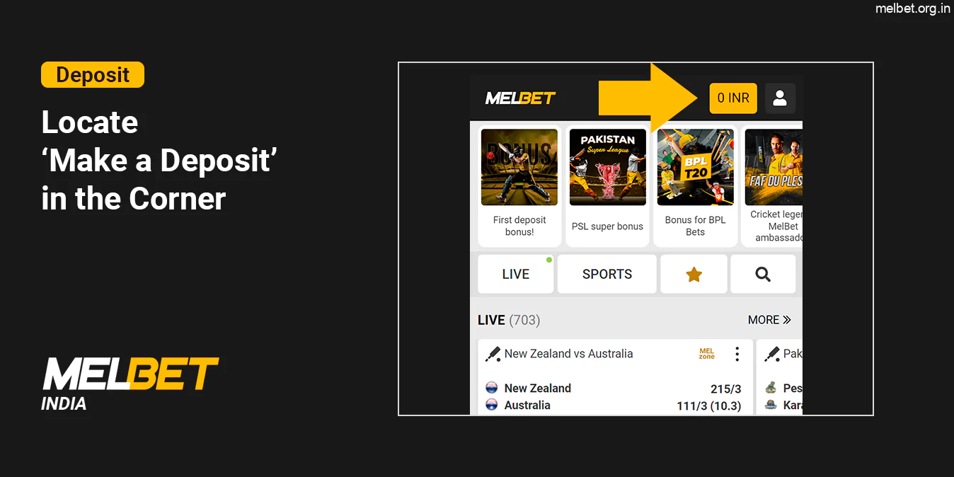 Press 'Deposit' and go to the Payments Pages - Melbet